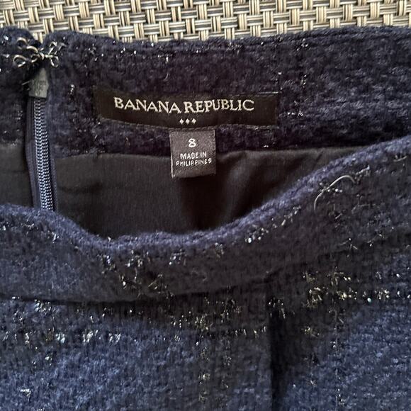BANANA REPUBLIC Shimmer Tweed Pleated Mini Skirt Midnight Blue Preppy 8 - Picture 3 of 5